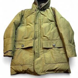 EDDIE BAUER Premium heavy duty Goose Down Hooded Parka Jacket Navy Size medium